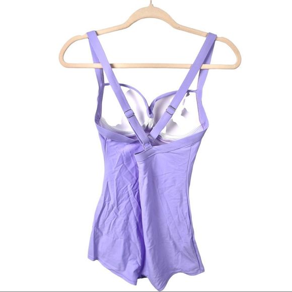 SHEIN Lilac Twist Front Push Up One Piece Ruched Swimsuit Size - Picture 7 of 10